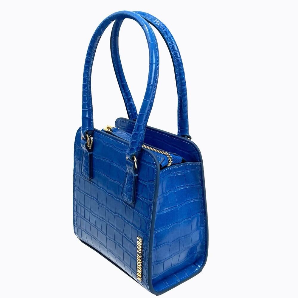 Poppy‎ Lissiman Crikey BB Mini Top-Handle Bag in Electric Blue Faux-Croc Leather - Picture 2 of 4